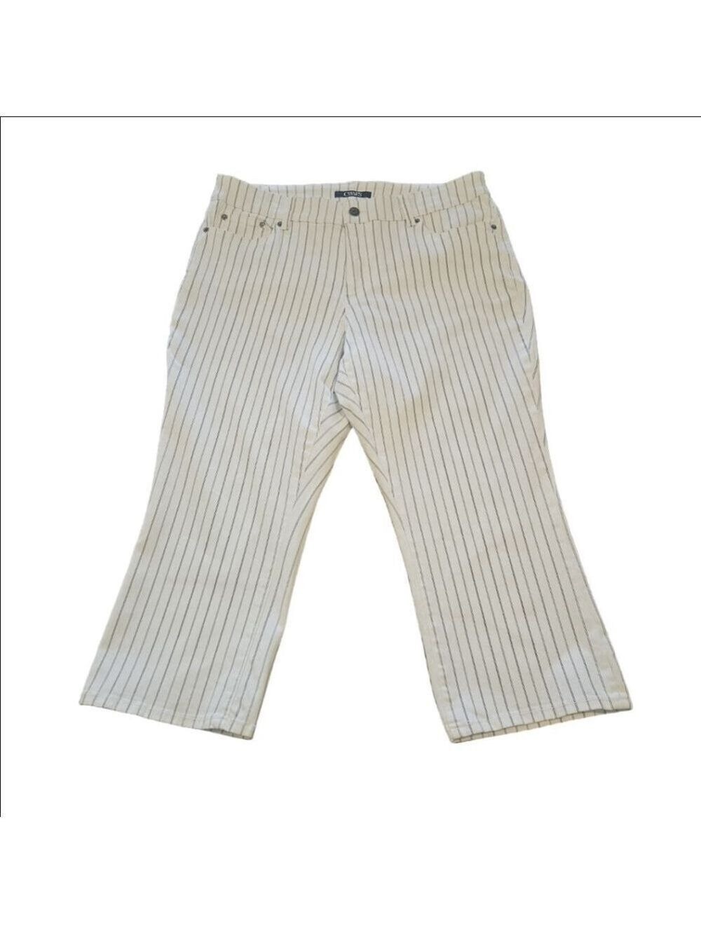 Women's CHAPS White & Black Pinstripe Capris Jeans Plus Size 14